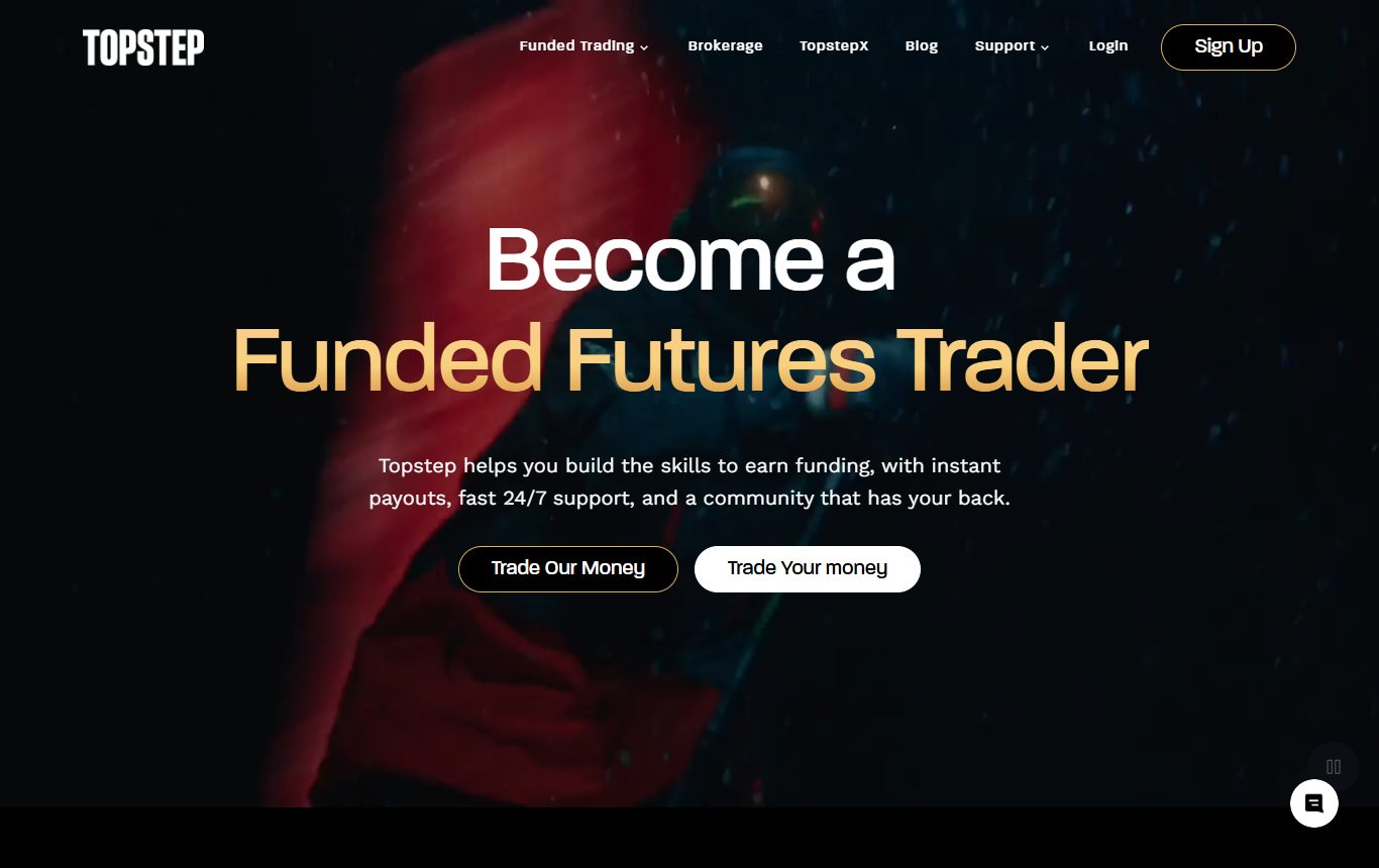 Topstep homepage advertising a funded futures trader programme